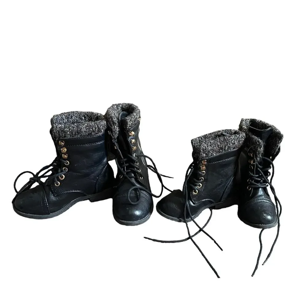 Girls Black Lace Up Boots Bundle